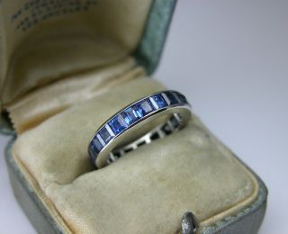 Vintage Art Deco Platinum Sapphire Eternity Wedding Band Stacking Ring