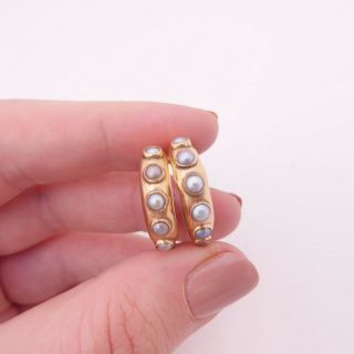 9ct Gold Seed Pearl Vintage Hoop Earrings,  9k 375
