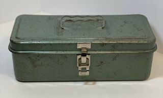 Vintage Green Metal Tool Box Fishing Tackle Box