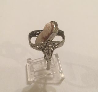 Antique Vintage 14k White Gold Diamond Cameo Camphor Glass Flip Reversible Ring