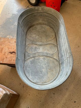 Antique Vintage Large Wheeling Oval Galvanized Metal Wash Tub