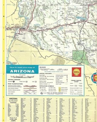 1966 SHELL OIL Road Map ARIZONA Route 666 Phoenix Tucson Grand Canyon Saguaro 2