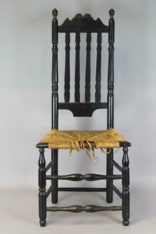 Rare 18th C William And Mary Ct Crown Crest Bannister Back Chair In Old Paint