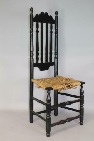 RARE 18TH C WILLIAM AND MARY CT CROWN CREST BANNISTER BACK CHAIR IN OLD PAINT 2