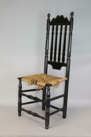 RARE 18TH C WILLIAM AND MARY CT CROWN CREST BANNISTER BACK CHAIR IN OLD PAINT 3