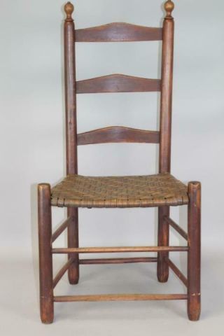 One Of A Set Of 4 18th C Ct Ladder Back Chairs In Grungy Red Paint 3
