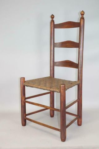 One Of A Set Of 4 18th C Ct Ladder Back Chairs In Grungy Red Paint 2
