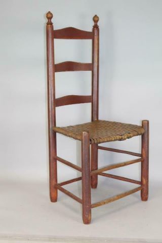 One Of A Set Of 4 18th C Ct Ladder Back Chairs In Grungy Red Paint 1