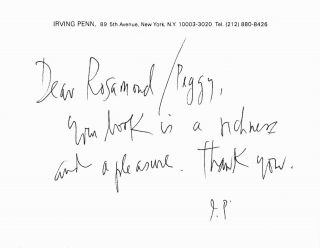 Irving Penn.  Dean Of American Photographers.  Ans To Rosamond (peggy) Bernier.
