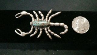 Vintage Native American Sterling Silver And Turquoise Scorpion Pin Signed Nb