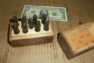 Vintage Number,  Numeral Punch Set,  Wood Box,  A.  1/4 " Size,  Old Order Tool,