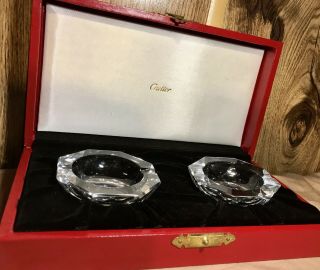 Lovely Vintage Cartier Double Ashtray Crystal Set With Cartier Box Rare