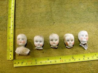 5 X Vintage Excavated Faded Painted Doll Head Age 1890 Mixed Media Hertwig 14108