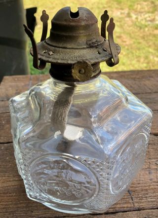 Vintage Lamplight Farms Oil Paraffin Lamp Clear Glass Horse Stage Coach
