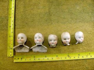 5 X Vintage Excavated Faded Painted Doll Head Age 1890 Mixed Media Hertwig 14109