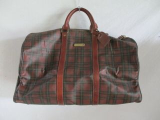 Polo Ralph Lauren Vintage Brown Tartan Plaid Canvas Duffle Weekender Bag 20”