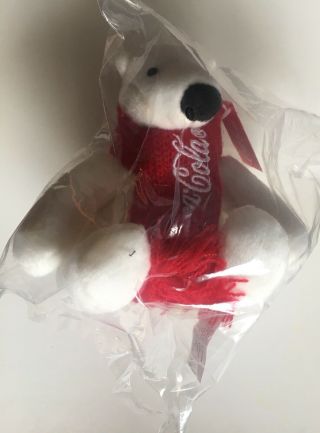 Coca Cola Coke Mini Plush Polar Bear W/ Holiday Scarf 4” Stuffed Animal Tags