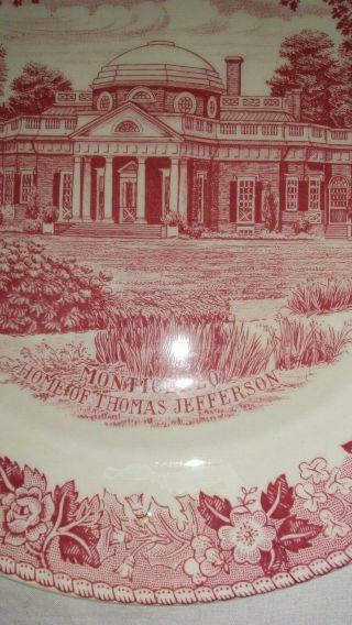 VTG Old English Staffordshire Souvenir Plate Monticello Jefferson Pink 6 3/4 