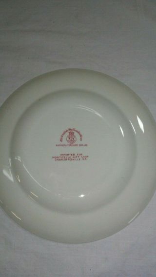 VTG Old English Staffordshire Souvenir Plate Monticello Jefferson Pink 6 3/4 