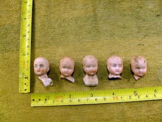 5 X Vintage Excavated Faded Painted Doll Head Age 1890 Mixed Media Hertwig 14112