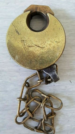 Excelsior 6 Lever Vintage Brass Lock with chain 2