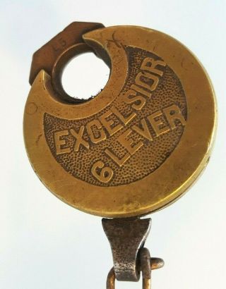 Excelsior 6 Lever Vintage Brass Lock with chain 3