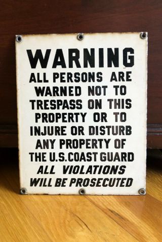 Rare Porcelain Coast Guard Warning Sign Near 1950 - 1960s