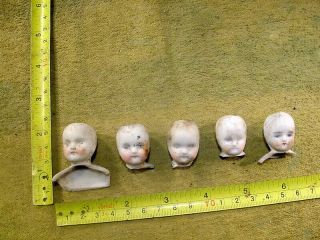 5 X Vintage Excavated Faded Painted Doll Head Age 1890 Mixed Media Hertwig 14113