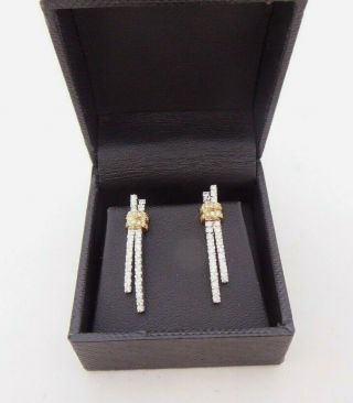 18ct 2 Coloured Gold 1ct Diamond Earrings,  Boxed