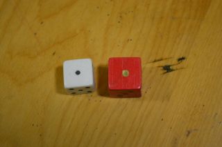 2 Vintage Dice Square 1 Red Wood Wooden & One White Material?