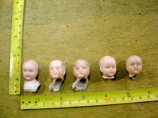 5 X Vintage Excavated Faded Painted Doll Head Age 1890 Mixed Media Hertwig 14099