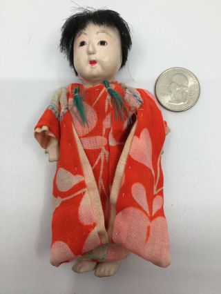 Tiny Vintage Japanese Ichimatsu Gofun Doll 4.  5” Girl In Kimono