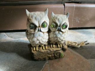 Antique Vintage Owl Night Light With Marble Light Up Eyes