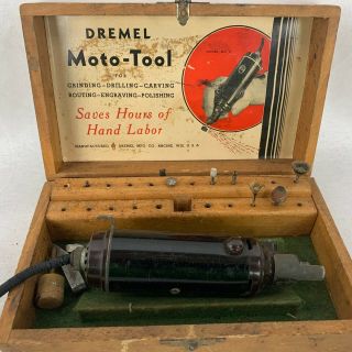 Vintage Dremel Moto Tool Model No.  2 Wood Box Accessories Good Shape