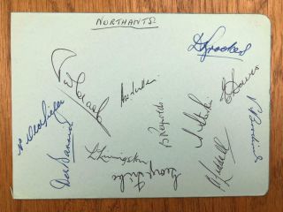 Vintage 1950s Northamptonshire County Cricket Team Signed Autograph Page