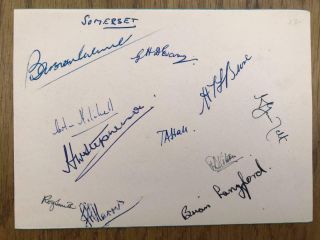 Vintage 1950s Somerset County Cricket Team Signed Autograph Page