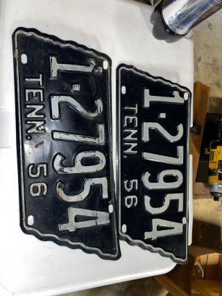 Vintage 1956 Tennessee State Shaped License Plate Pair