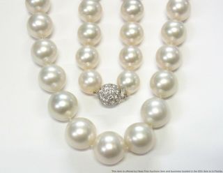 Hi Grade 14 - 10.  6mm Cultured South Sea Pearl Necklace Platinum Diamond Luxury