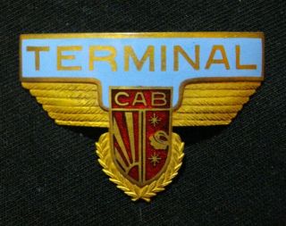 Vintage 1930s Enamel Terminal Cab Metal Taxi Cap Badge Pin Head Lapel Art Deco
