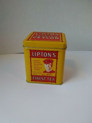 Vintage Lipton Tea Planter Ceylon Collectible Yellow Tin Bristol Ware