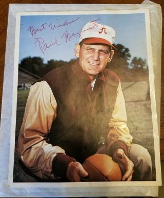 Vtg Paul Bear Bryant Signed Photo 8x10 Alabama Crimson Tide Memorabilia