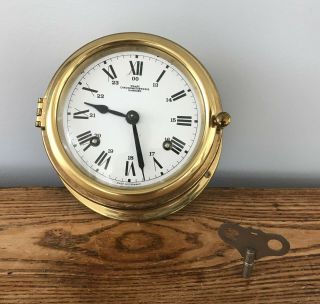 Wempe Chronometerwerke Hamburg Germany Brass Ships Clock With Key Running