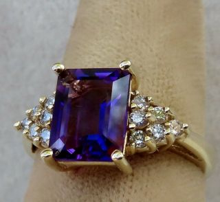 Vintage 2.  75 Ct Emerald Cut Amethyst & Diamond 14k Gold Ring Engagement/cocktail
