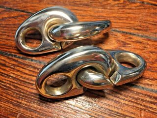 2 Pairs Of Large 4 " Old Stock,  Heavy Cast Bronze Brummel Hooks,  Sister Clips