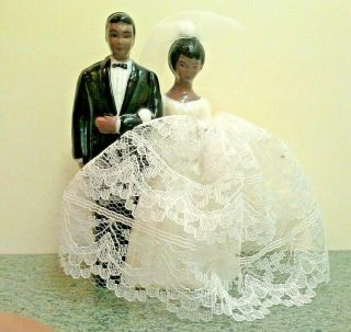 Vintage Plastic Bride And Groom Cake Topper,  African American Black Couple