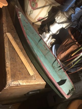 Antique Vintage Folk Art Wood Dory Pond Row Boat Whaling Old Green Paint 26”x6.  5