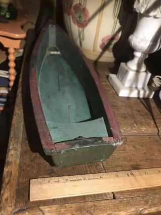Antique Vintage Folk Art Wood Dory Pond Row Boat Whaling Old Green Paint 26”x6.  5 2