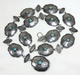 Vintage 1930 Navajo Native American Indian Silver & Turquoise Concho Belt