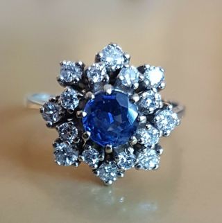 Vintage 14k Sapphire & Diamond Cluster Snowflake Ring - A Beauty