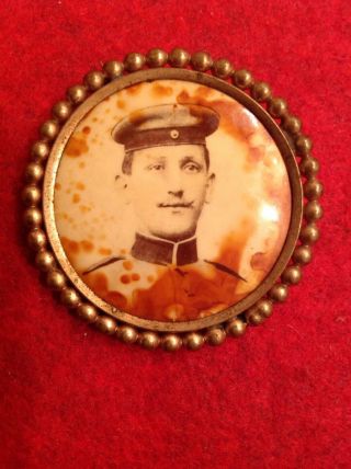 Wwi Imperial German Soldier Photo Sweetheart Brooch Pin Badge Germany